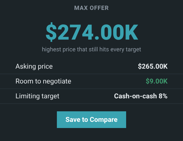 Your max offer in cashFlowing